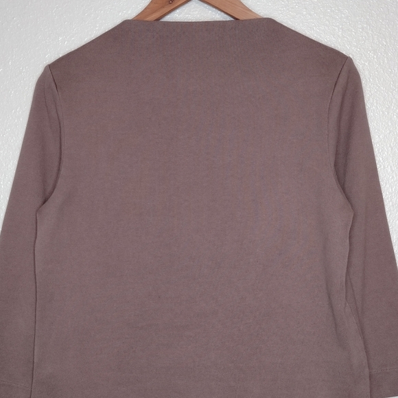Kate Spade Saturday Boat Neck Minimalist Neutral Brown 3/4 Sleeve Top Sweater - Picture 5 of 13